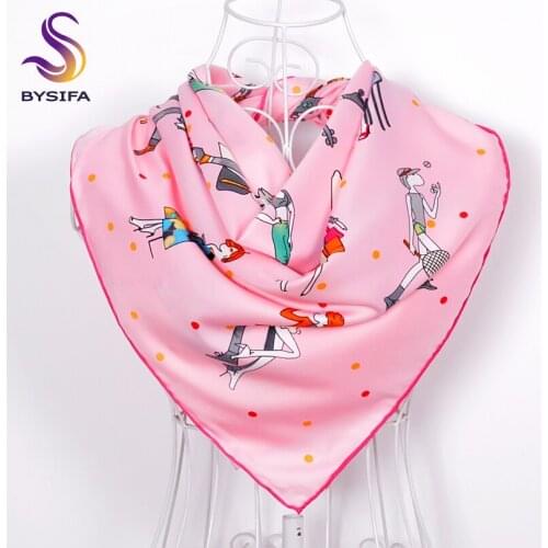 [BYSIFA] Sweet Pink Ladies Scarves 90*90cm Fashion Accessories All-match Twill Square Silk Scarf 2016 Winter Warmth Silk Muffler