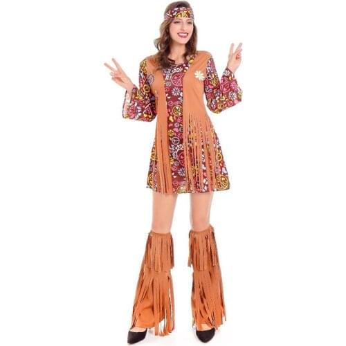 Retro Tassel Female Hippie Cosplay Women Halloween Indians Costume Carnival Purim Stage Show Nightclub Bar Role Play Party Dress