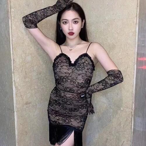 Women Latin Dance Dress Sexy Fishbone Sleeves Black Practice Dress Latin Dance Competition Dresses Performance Costumes DN8076