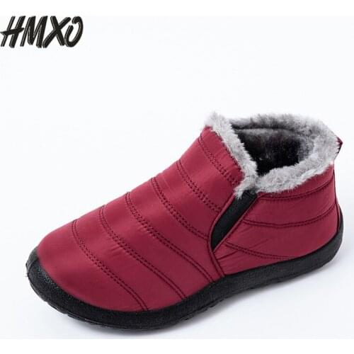 HMXO Winter Warm Cotton Shoes Soft Bottom Waterproof Women Non-slip Cotton Shoes Mens Shoes Snow Boots Warm Flat Shoes