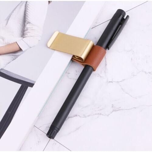 1PC Metal Leather Pen Holder Brass Stainless Steel Vintage Dairy Notebook Pen Holder Pencil Memo Clip School Office Supplies