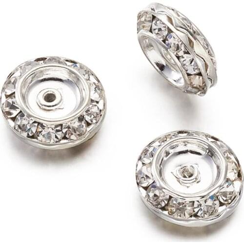 20pcs 9mm 11mm 13mm 15mm Rhinestone Rondelle Crystal Loose Spacer Beads for DIY Jewelry Making Flat Round Clear Charms Bead Hole