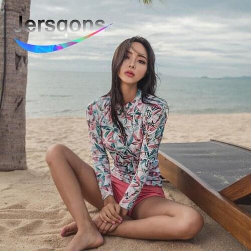 Jersqons 2019 Rash Guards Women Surfing Swimming Suit Lycra Swimwear Long Sleeve Outdoor Sports Maillot Swimsuit