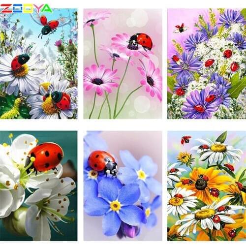 3D Diy Crystal Diamond Paintings Ladybug Embroidery Mosaic Diamond Photo 5D Finished Ladybug Flower Diamond Painting Decor Er015