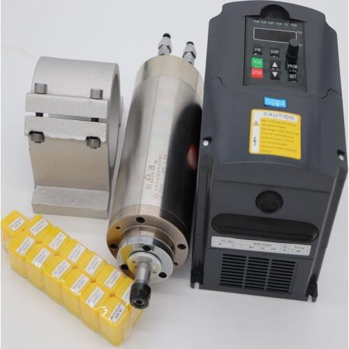 80mm 6A 1.5KW water cooling CNC spindle motor 1.5KW VFD 13 pieces ER11 collet spindle clamp