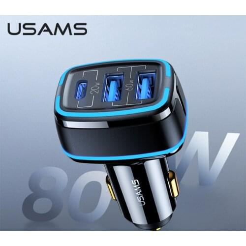 USAMS 80W Car Fast Charger Usb Type C PD 3.0 QC3.0 Quick Charge SCP AFC For Iphone 12 11 Pro Max X Xs Huawei P40 Xiaomi Samsung