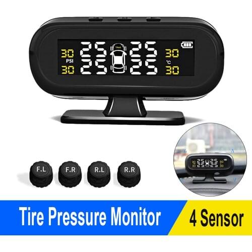 Car Solar TPMS Tire Pressure Monitoring System Intelligent Temperature Warning Fuel Save Tyre Monitor With 4 External Sensors