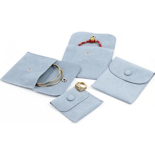 Jewelry Velvet Envelope Storage Bags with Snap Button Flannel Suede Dust Proof Pouch Gift Packaging with Dark Buckle for Wedding