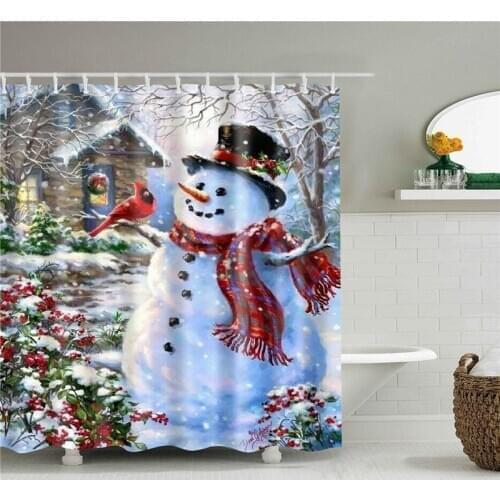 Free Shipping 180x200cm Super Waterproof Santa Printing Shower Curtain Snowman Printing Bathroom Partition Hanging Curtain