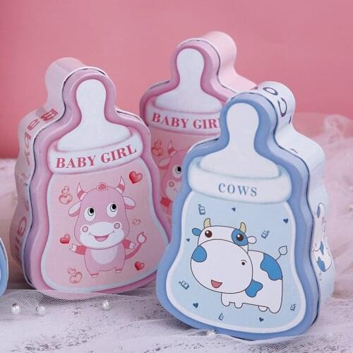 Milk Bottle Shape Cute Cartoon Candy Box Tinplate Storage Box Wedding Birthday Party Gift Case