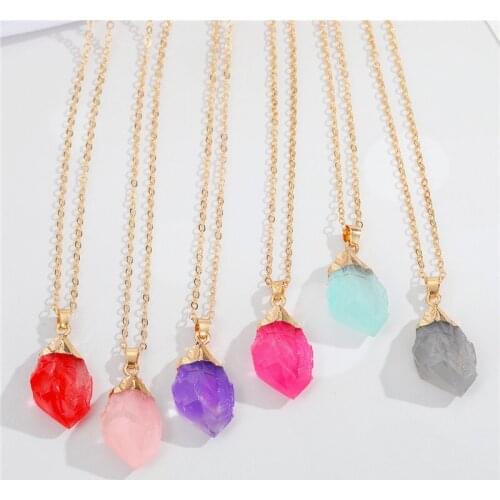 1PC Bohemia Irregular Geometric Resin Pendant Necklace For Women Fashion Colorful Fake Stone Charm Choker Chain Jewelry N180