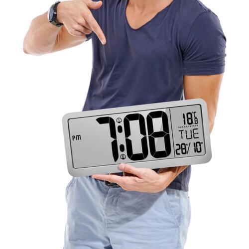 Adjustable Volume Battery Powered Digital Wall Clock With 2 Alarm Settings Large LCD Screen Display Clock