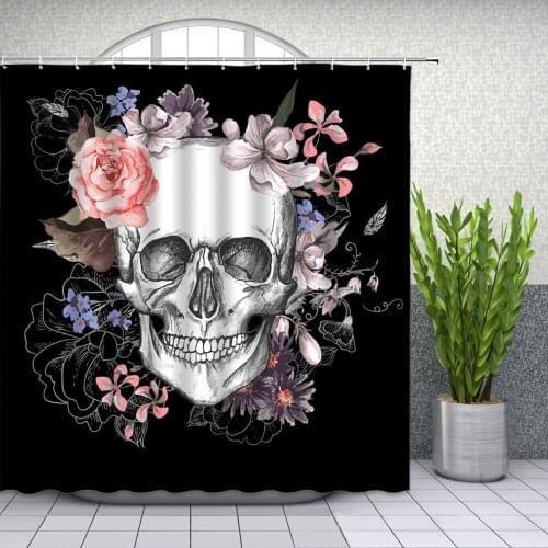 Flowers Skull Bathroom Shower Curtain Waterproof Polyester 3D Bathroom Curtain Skull Woman Printing Shower Curtain Bath Screen