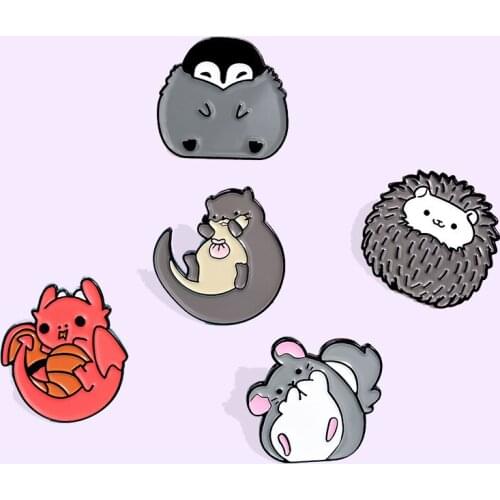 Lobster Hamster and Hedgehog Enamel Brooch Cartoon Cute Childrens Animal Clothing Backpack Accessories Gift