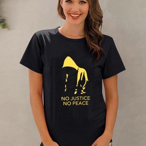 No Justice No Peace Print T-shirts Women 2021 Hot Sale Cool Hood Portrait Graphic T Shirt Loose Soft Fashion Round Neck Tops