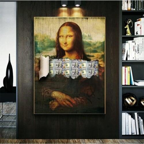 Graffiti Mona Lisa Money Funny Wall Art Canvas Painting Nordic Posters and Prints Wall Pictures for Living Home Decoration