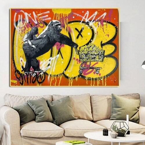 Graffiti Street Art Cute Monkey Gorilla Canvas Painting Posters and Prints Cuadros Banksy Pop Wall Art Picture for Living Room
