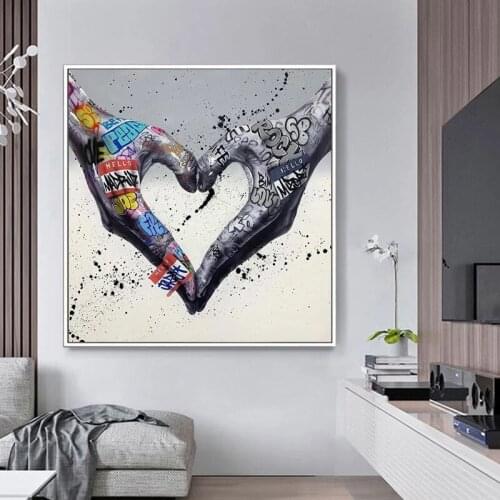 Gesture Heart Graffiti Art Canvas Painting Love Hands Posters and Print Abstract Wall Art Picture for Living Room Decor Unframed
