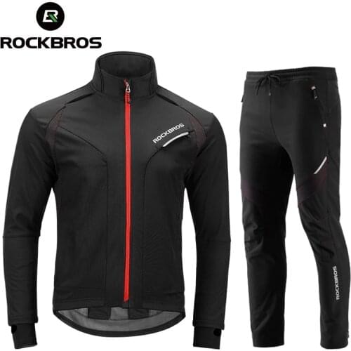 ROCKBROS Cycling Jacket Pant Set Autumn/Winter Cycling Clothing Set Men Women Rainproof Windproof Reflective Cycling Jersey Set