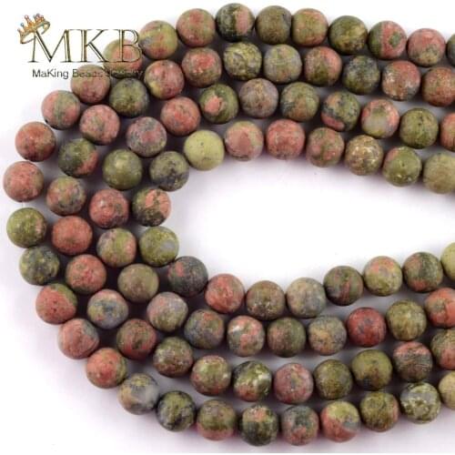 Natural Stone Dull Polish Matte Unakite Stone Round Beads For Jewelry Making Spacer Loose Beads 4-12mm Diy Bracelet Jewellery15"