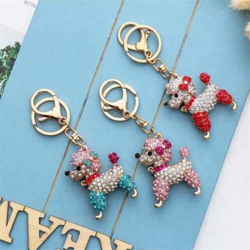 Cute Lucky Pink Dog Crystal Rhinestone Keyrings Key Chains Holder Purse Bag For Car Party Gift Keychains Jewelry