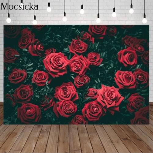 Mocsicka Valentines Day Red Rose Flowers Backdrop Flower Field Real Scene Romantic Photo Photography Background Studio Props