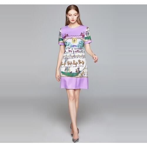 Fashion Women Summer Dress Runway Cartoon Printed Mini Vestidos Female Boho Beach Vacation O Neck Short Party A-line Dress k5007