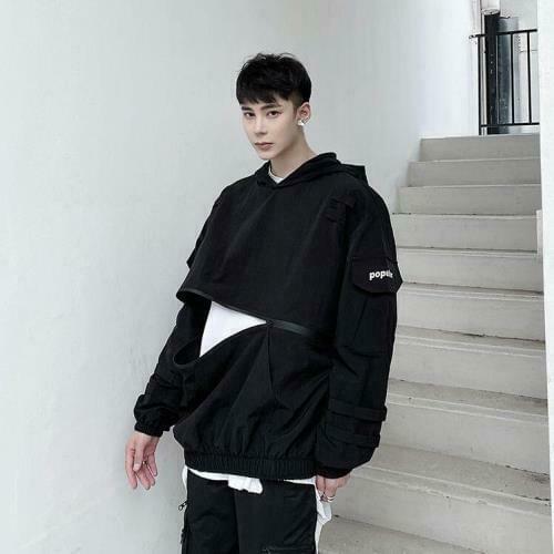 Mens Fashion Design Punk Gothic Hooded Long Sleeve Loose Hoodies Black Pullover