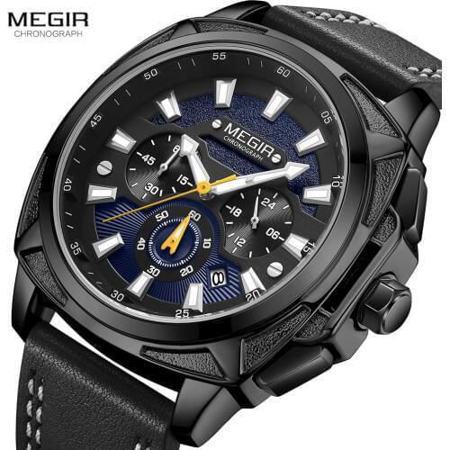 MEGIR New Military Sport Watches Men Luxury Leather Strap Waterproof Quartz Watch Man Top Brand Chronograph Wristwatch 2128