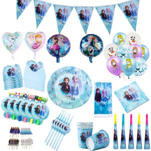 Frozen Theme Anna Elsa Girls Birthday Party Decoration Balloon Disposable Set Paper Plate Cup Tablecloth Baby Shower