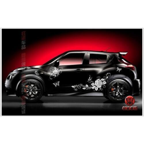 Car Door Sticker Butterfly Flowers Girl Lady Christmas Car Styling Car Creative Sticker Waterproof Car Body Sticker Black White