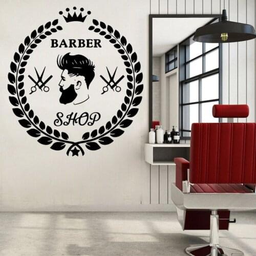 Barber Shop Wall Sticker Barbershop Decal Hair Salon Window Decoration Hair Studio Stickers Beautiful Olive Branch Corwn Decals