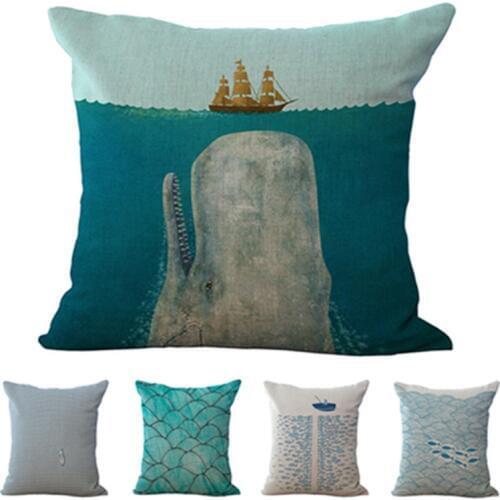 New Home Decor Car Throw Pillow Fashion Style Sailing Boat Cushion Square Printed Almofadas High Quality Cotton Linen Fundas