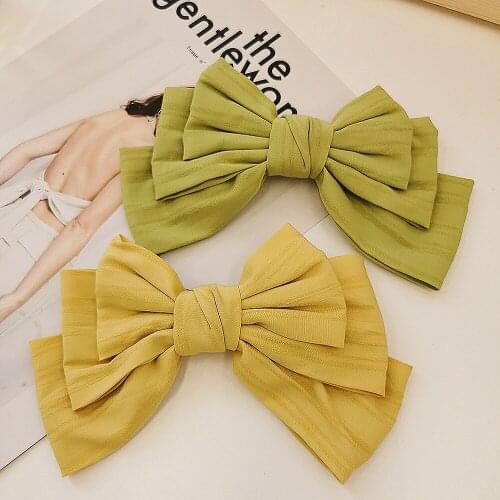1PC Pure Color Barrette Bow Hairpin For Woman Girls Three-layer Fabric Cloth Hairclip Hairbands Large Headwear Hair Accessories