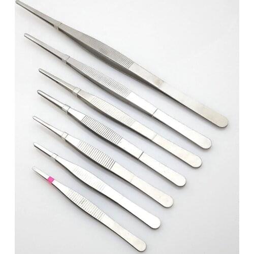 1set Stainless Steel Round Tip Tweezers with Tooth Including 12.5/14/16/18/20/25/30cm Used as a Medical Experimental Tool