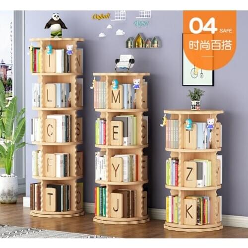 Solid wood rotating bookshelf floor simple home children picture book shelf shelf shelf student bedroom 360 degree small bookcas