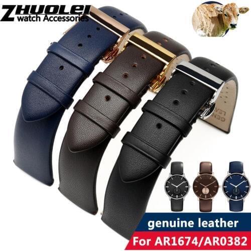 High quality watchband For AR1674/AR0382 wristband genuine leather watch strap IN folding bclasp 18mm 20mm 22mm black blue brown