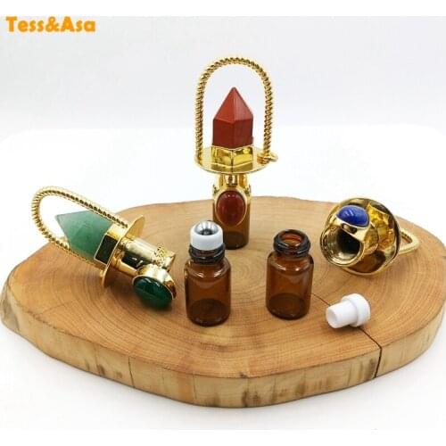 Natural Gems Roller Massager perfume bottle Health Crystal Quartz oils diffuser Stone Rollerball vials glass bottle decoration