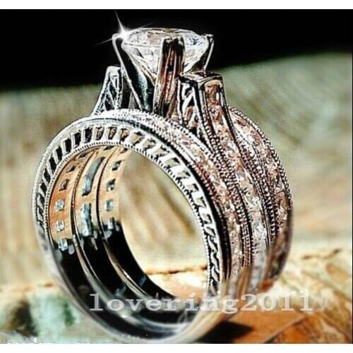 Choucong Majestic Sensation Full Princess cut 8ct AAAAA zircon cz 10kt White gold filled Women Engagement Wedding Band Ring Set