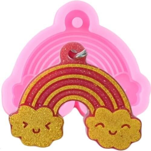 Smiley Rainbow Resin Molds Craft Keychain Silicone Epoxy Mold DIY Necklace Pendant Jewelry Making Moulds Chocolate Fondant Mould