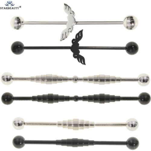 Starbeauty 1pc/lot 38/42mm Wing Heart Barbell Industrial Piercing Helix Earrings Drum Black Stainless Steel Ear Piercing Jewelry