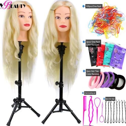Blonde Mannequin Head With 85% Human Hair For Hairstyles Hairdressing Braiding Training Hairart Barber Dolls Head With Wig Stand