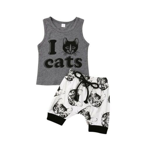 6-24M Newborn Kids Baby Boys Tops Tank shirt Shorts Pants Cat Outfits Set Clothes