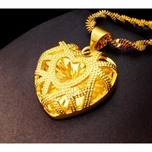 Vietnam Sand Gold Charms Muslim Necklace No Fade Hollow Heart Islam Pendants Necklace Women Turkish Middle East Jewelry