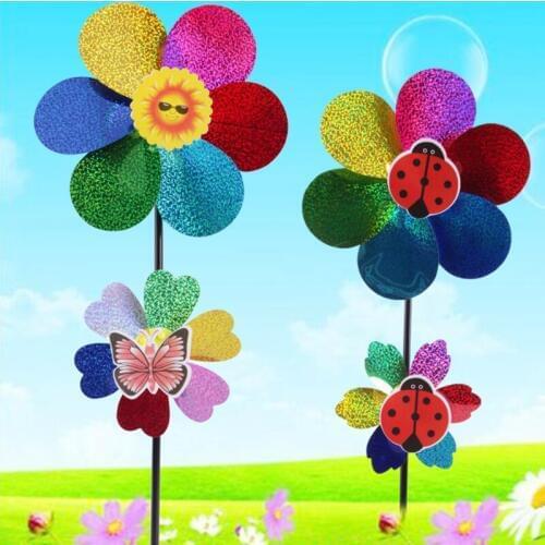 Colorful Sequins Windmill Wind Spinner Home Garden Yard Decoration Kids Toy Garden Ornaments Outdoor Buildings Wind Spinners