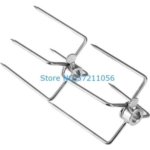 2pcs/set Rotisserie BBQ Forks Stainless Steel Spit BBQ Forks Charcoal Chicken Grill Rotisserie Meat Fork BBQ Tool