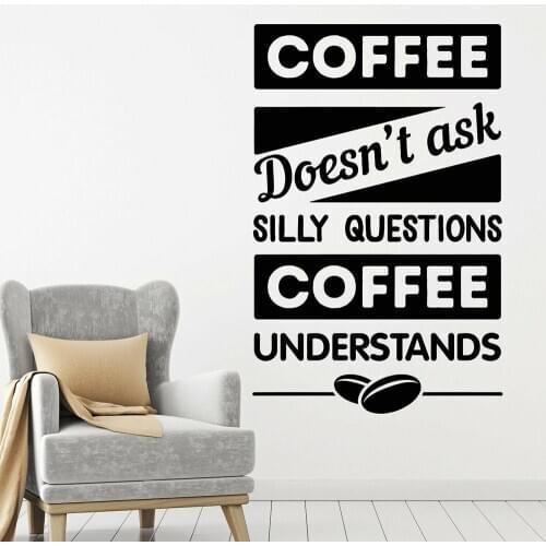 Coffee Shop Logo Vinyl Wall Decal Funny Quote Coffee Phrase Cafe Restaurant Sign Window Stickers Wallpaper Art Mural