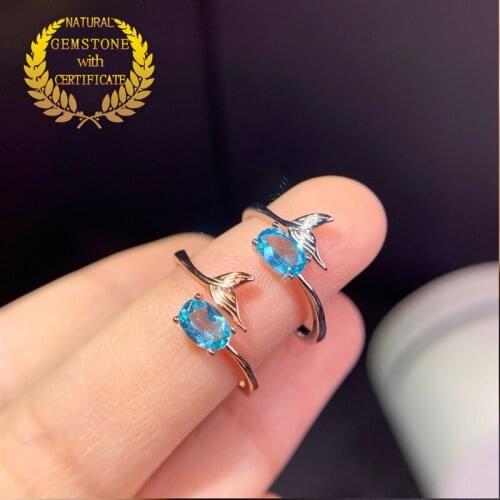 WEAINY Mermaid Natural Apatite Ring S925 Sterling Silver Ring Healing Crystal Ring Natural Blue Apatite Oval Ring Gift for Her