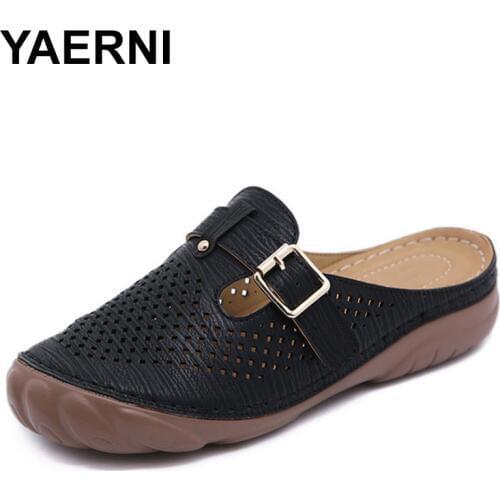 YAERNI summer new ladies light metal non-slip sandals and slippers buckle thick decorative corners wraparound bottom toe slippe