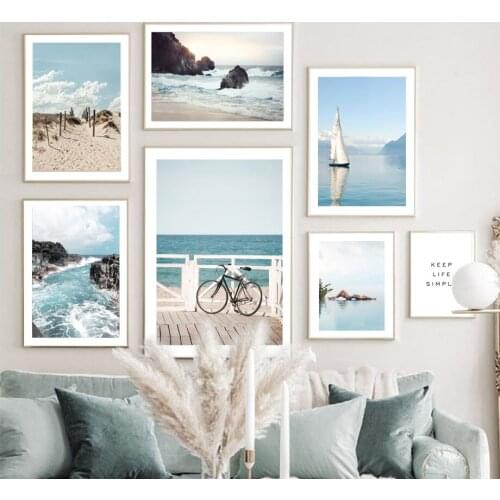 Sea Wave Beach Surf Yoga Girl Bike Bridge Wall Art Canvas Painting Posters And Prints Living Room Decor Nordic Style Decoration